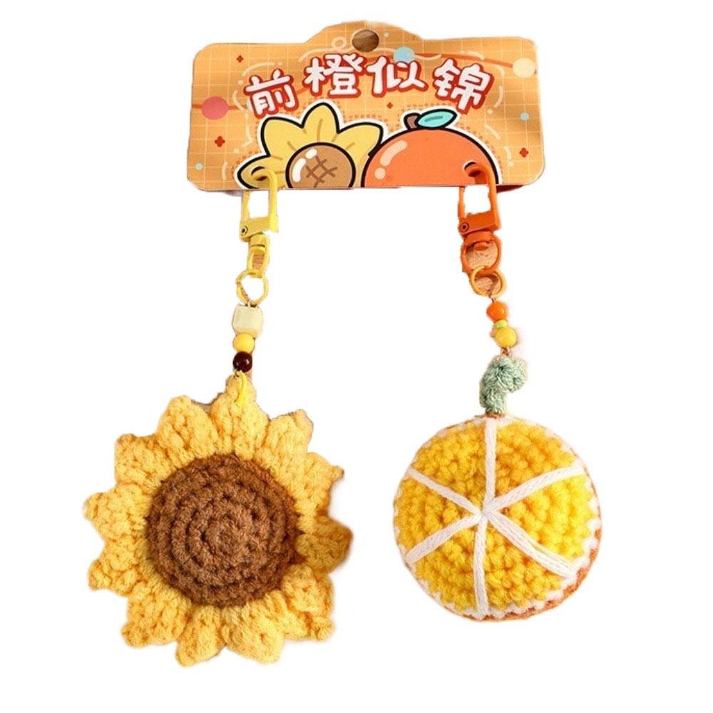 1pair Bag Hanging Knitted Flower Pendant Woolen Car Keyrings Cute Crochet Fruit Keychains  Backpack