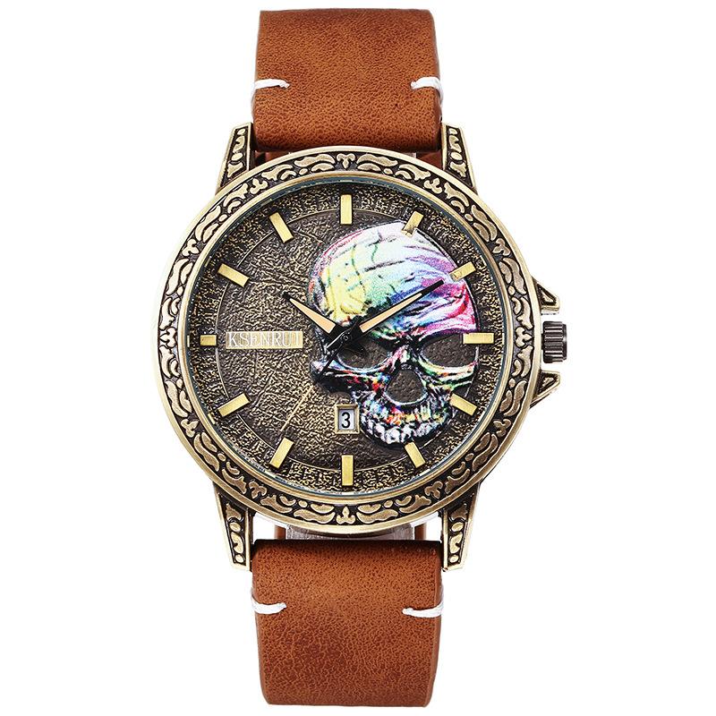 

UTHAI BK149 Модные водонепроницаемые мужские часы с черепом, кварцевые часы с календарем, ретро-студенческие часы, модные часы, часы в подарок для мужчины