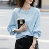 Women Casual Round Neck Loose Long Sleeve Blouse