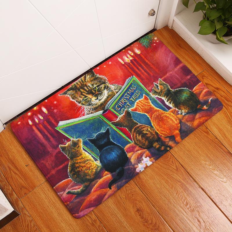 Retro Cartoon Cat Pattern Entrance Doormat Cute Cats Non Slip Bathroom Carpet Home Decor Kitchen Floor Mat Rugs for Bedroom