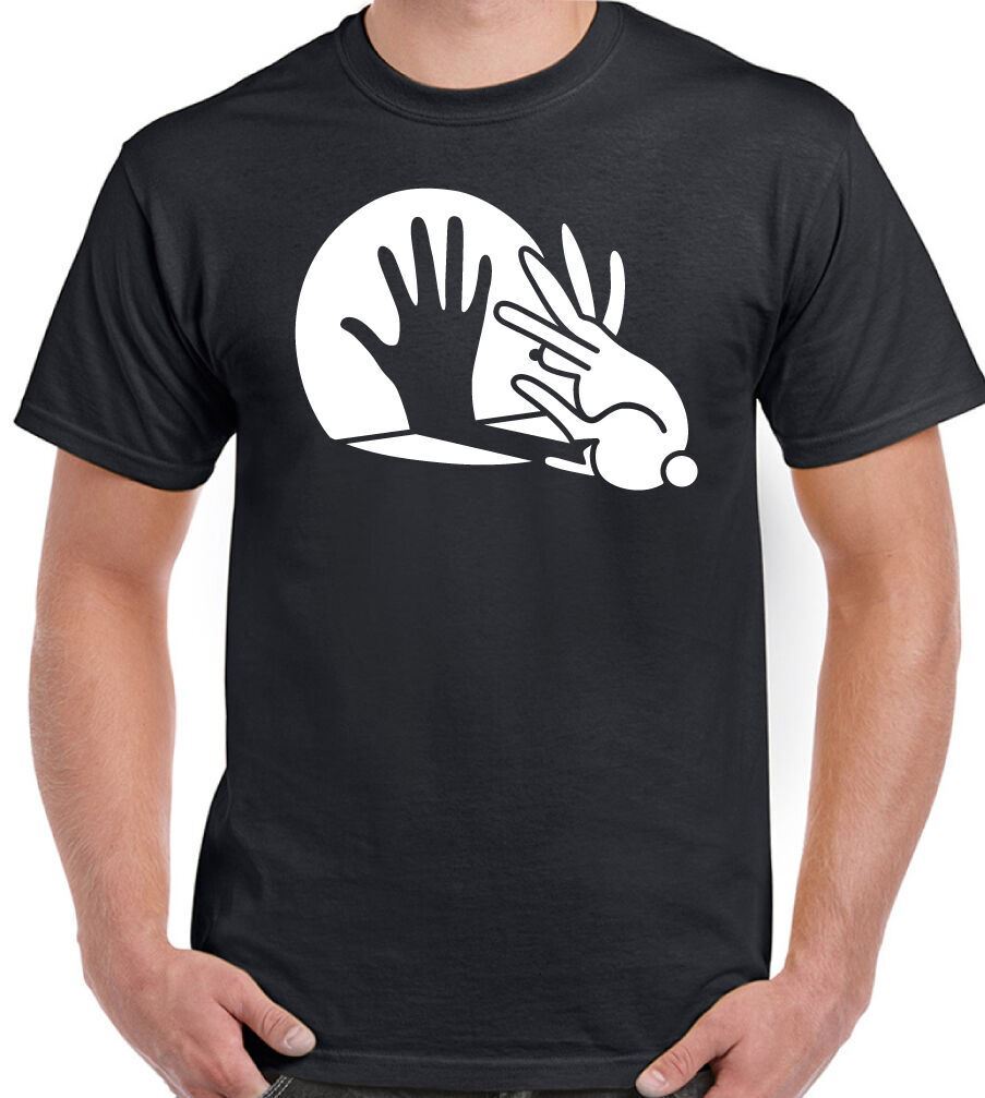 Rabbit T-Shirt Hand Shadow Mens Funny Puppet Novelty Joke Father s Dan Birthday XXXL