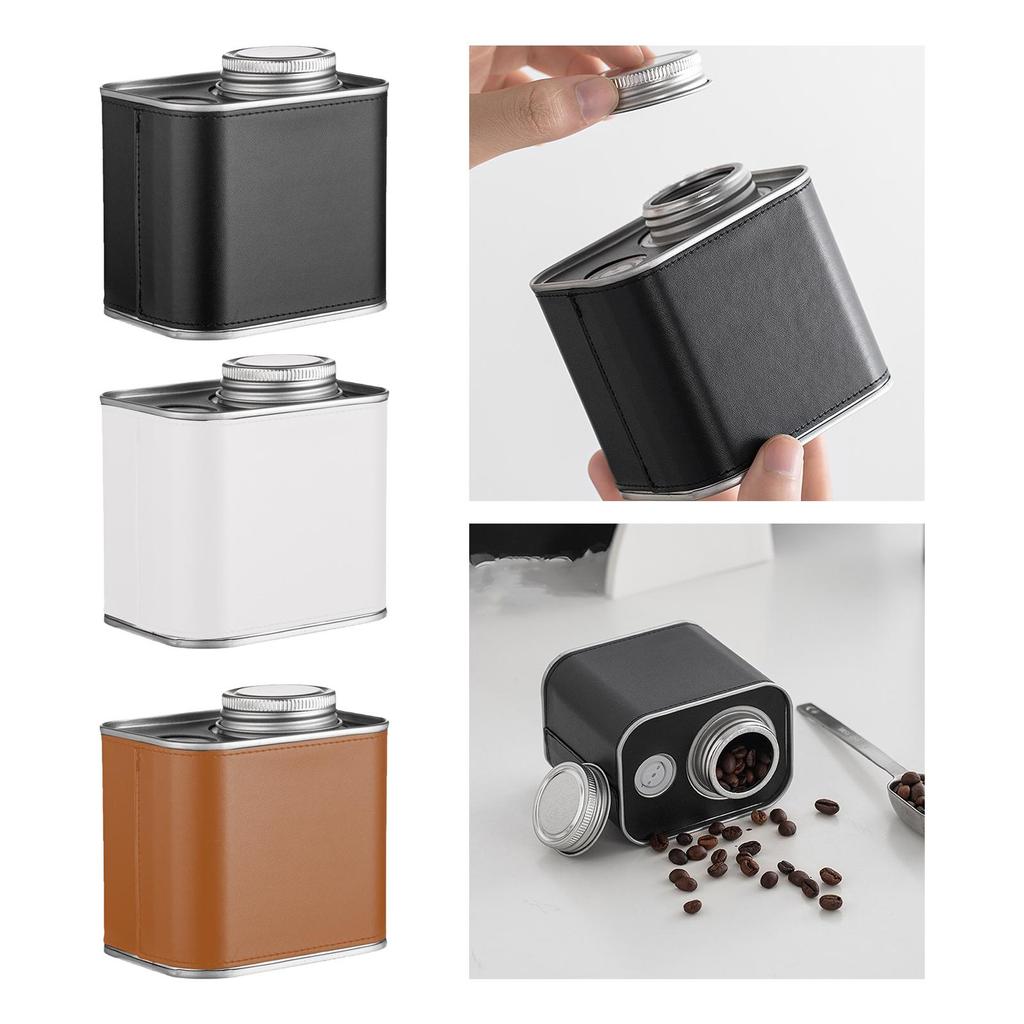 Coffee Canister PU Leather Storage Organizer for Grain Loose Tea Rice Black