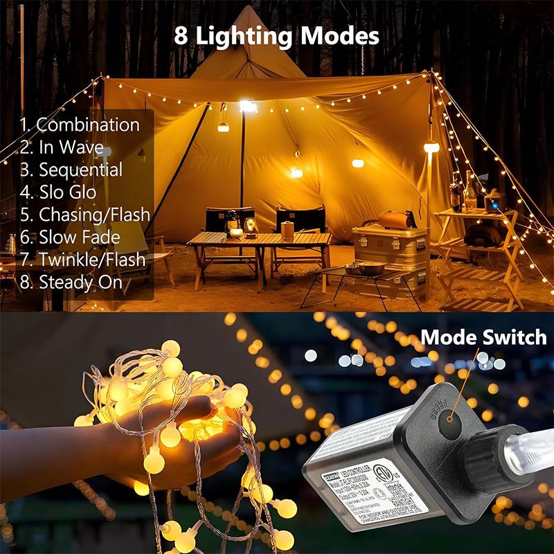 Remote-Controlled Waterproof Frosted LED String Lights for Outdoor Camping, Canopies, or Christmas Decorations - Starry Sky Colored Bulbs