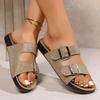 Moda 2025 Lato Nowe Damskie Klapki z Odkrytymi Palcami Outdoorowe na Platformie Kryształowa Klamra Płaskie Sandały Gorąca Sprzedaż Codzienne Klapki