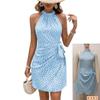 Spring Summer Women Halter Neck Sleeveless Dress Floral Printed Slim Fit Bandage Dress A Line Short Dress