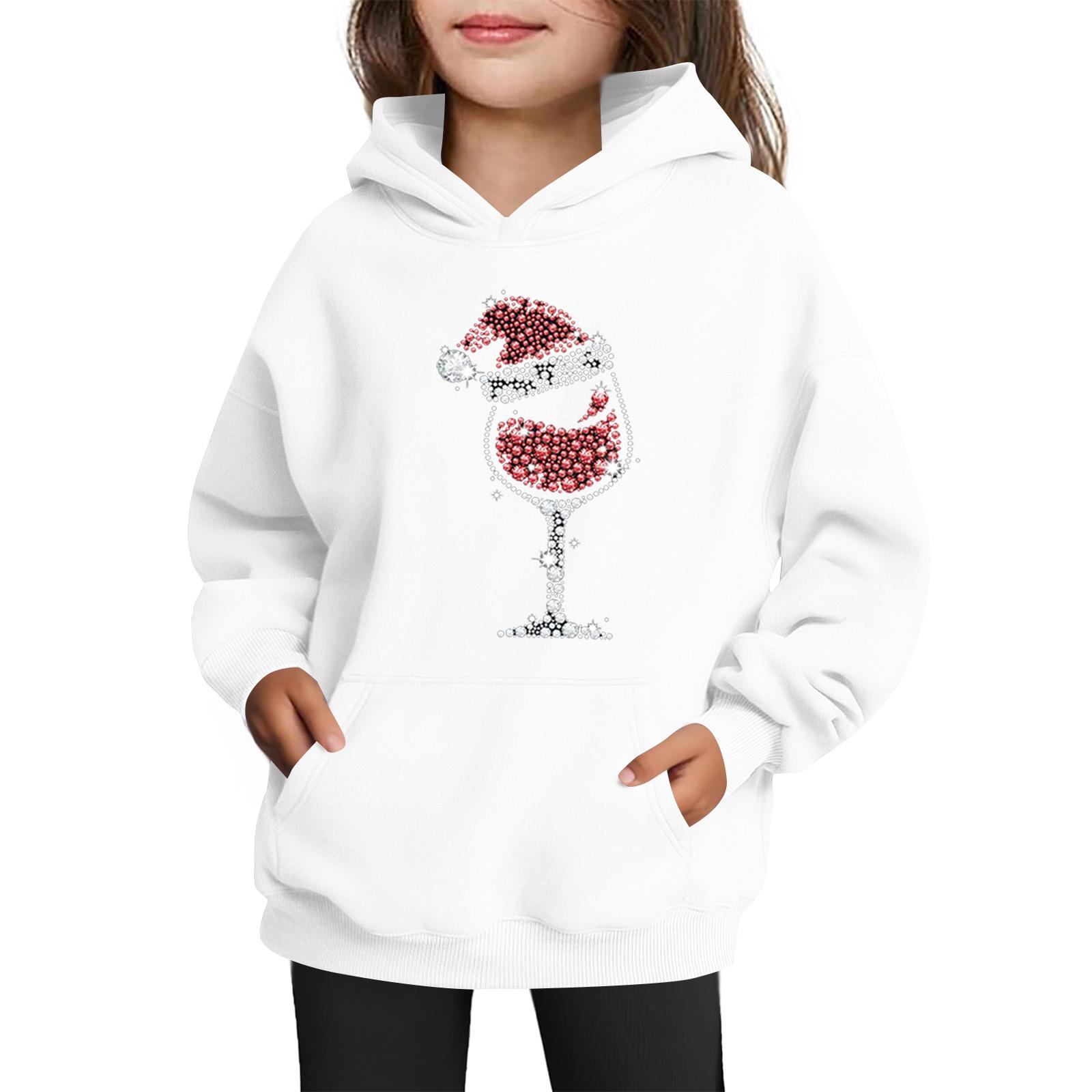 

Толстовки для девочек-подростков Худи с длинным рукавом на шнурке Пуловер Милое принтованное Худи оверсайз Рождество 160 белый