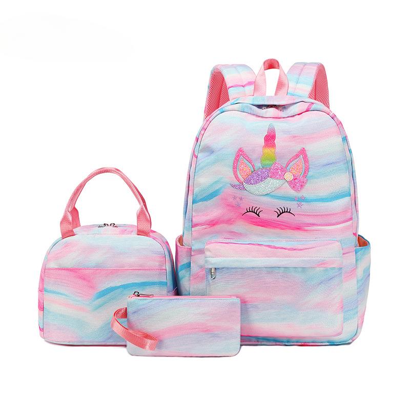 Lightweight Primary Secondary School Students Schoolbag Gradient Rainbow Unicorn Printed Backpack Large Capacity Rucksack Girl Lunch Bag