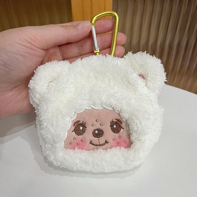 Monchhichi Round Small Hanging Bag With Zipper Cute Wallet Storage Mini Monchhichi Backpack Charm Cute Plush Monchichi Gifts