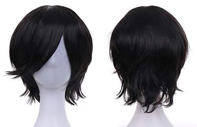 Pumpkin Parade Wig 3-Piece Set: Short Wolf Hair, Full Hairnet with Stand, Pure Black