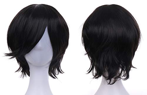 

Pumpkin Parade Wig 3-Piece Set: Short Wolf Hair, Full Hairnet with Stand, Pure Black