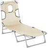 Reclining and Folding Garden Sun Lounger with Reading Hole Headrest and Backrest Adjustable In 5 Levels for Beach 182x56x28 Cm Beige