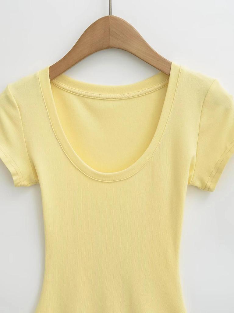 Summer Women's European & American Style Sexy U-Neck Slim Fit Short Sleeve T-Shirt