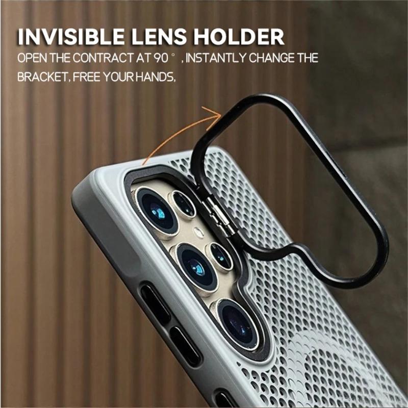Custodia Holder in Rete Traspirante di Lusso Per Samsung Galaxy S25 S24 Ultra S25 Plus Magnetica Per Magsafe Supporto Raffreddamento Cover Antiurto