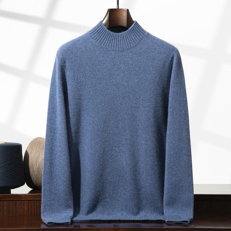 Semi-turtleneck Cashmere Sweater Men's Double-strand Thickened Solid-color Sweater Loose-knit Wool
