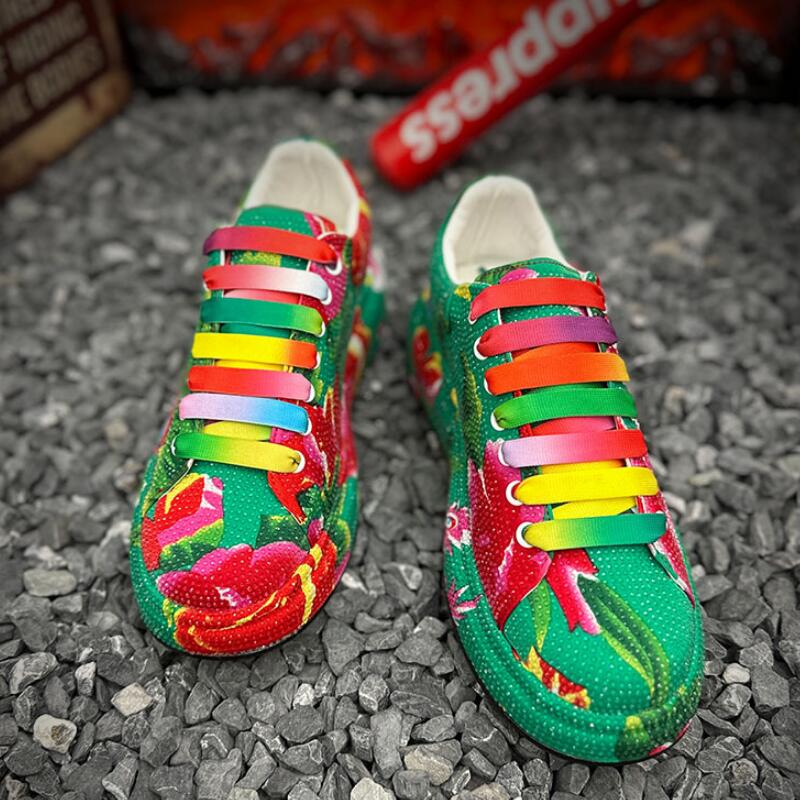 Luksusowe buty na platformie z kryształkami męskie buty sceniczne sieciowe czerwone buty z nadrukiem kolorowa podeszwa buty typu 'daddy shoes'