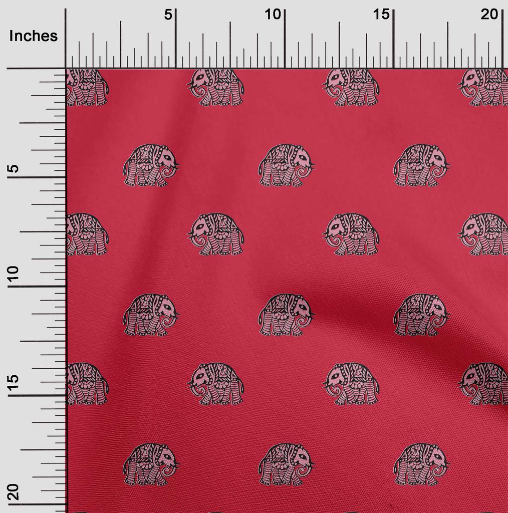 oneOone Cotton Flex Fabric Elephant Block Printed Craft Fabric BTY 40 Inch