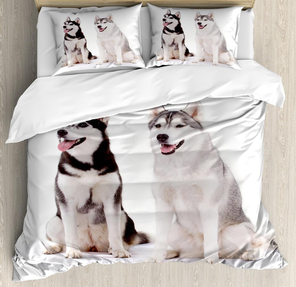 Boys Girls Duvet Covers Puppy Dog Husky Pattern White Duvet Children Cute Dog for Bedroom Decoration Dog Lovers Gifts Queen King
