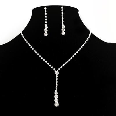 Wedding Accessories, Bridal Water Drop Rhinestone Necklace, Ear Needle Set, Two-piece Set for Women