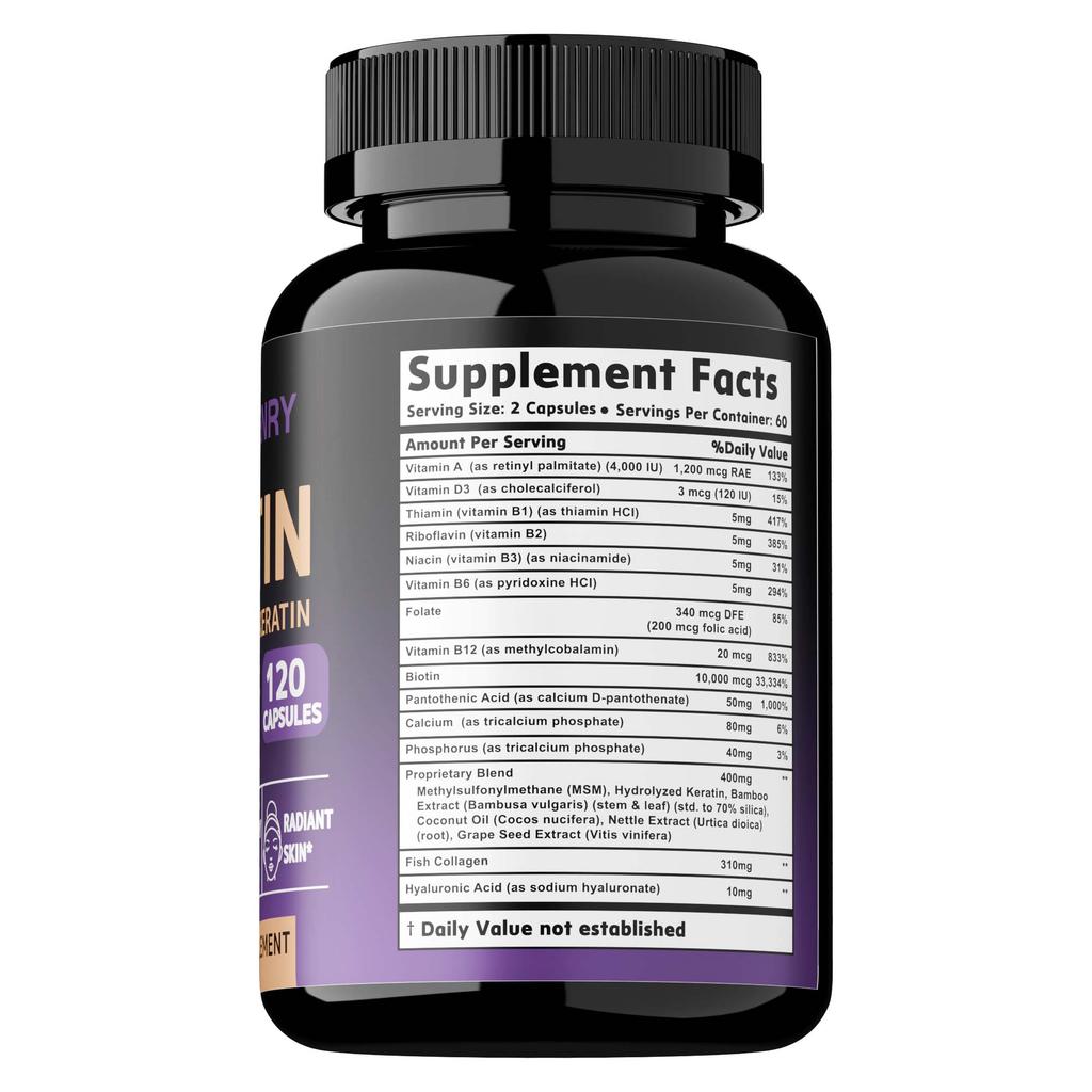 High-content biotin complex capsules, 25000mcg biotin, collagen, keratin, suitable for both men and women.