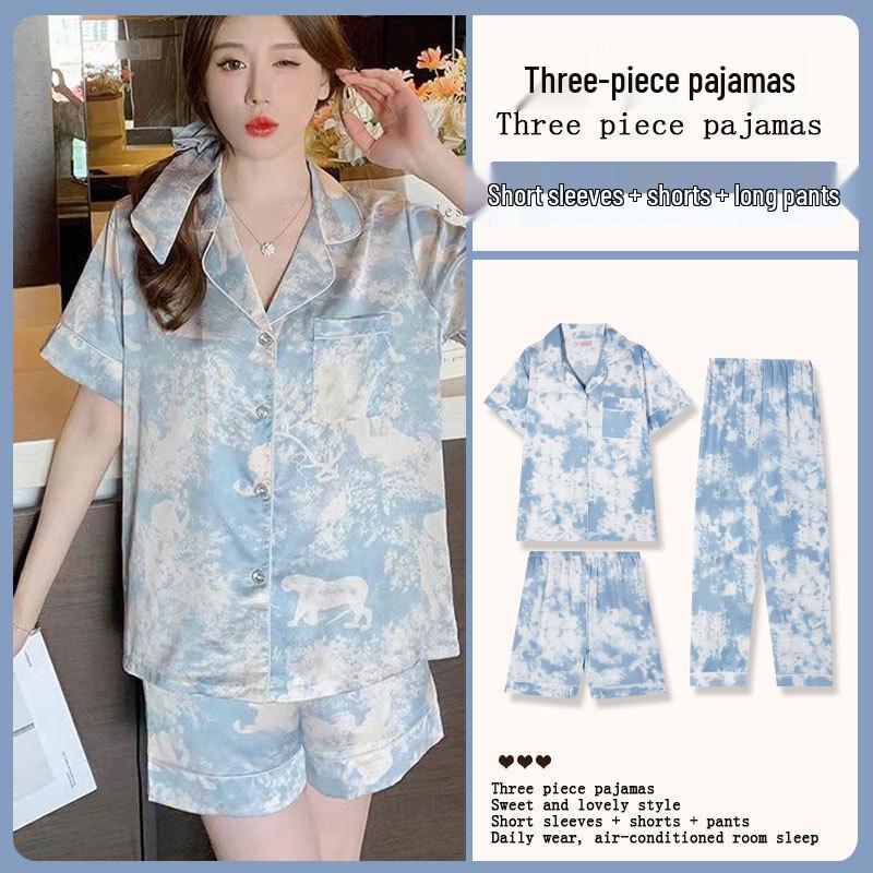 Summer Fashion Pajamas: Women's Short Sleeve Three-Piece Set with Cartoon Pacha Dog Design, Suitable for Home or Outdoors