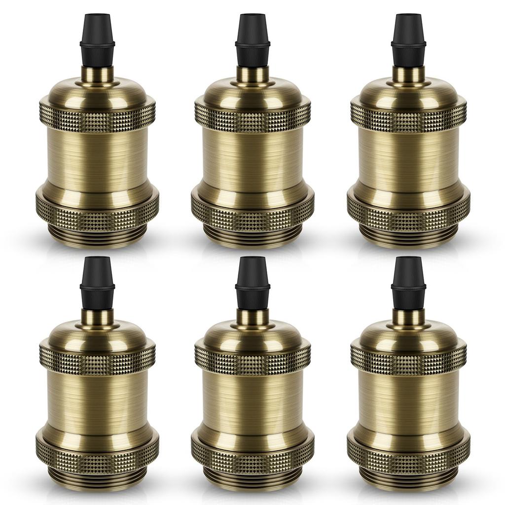 DiCUNO E26 Base Compatible Antique Lamp Socket, Edison Bulb Socket, Vintage Pendant Light, with Instructions, Champagne Gold, 6-Pack