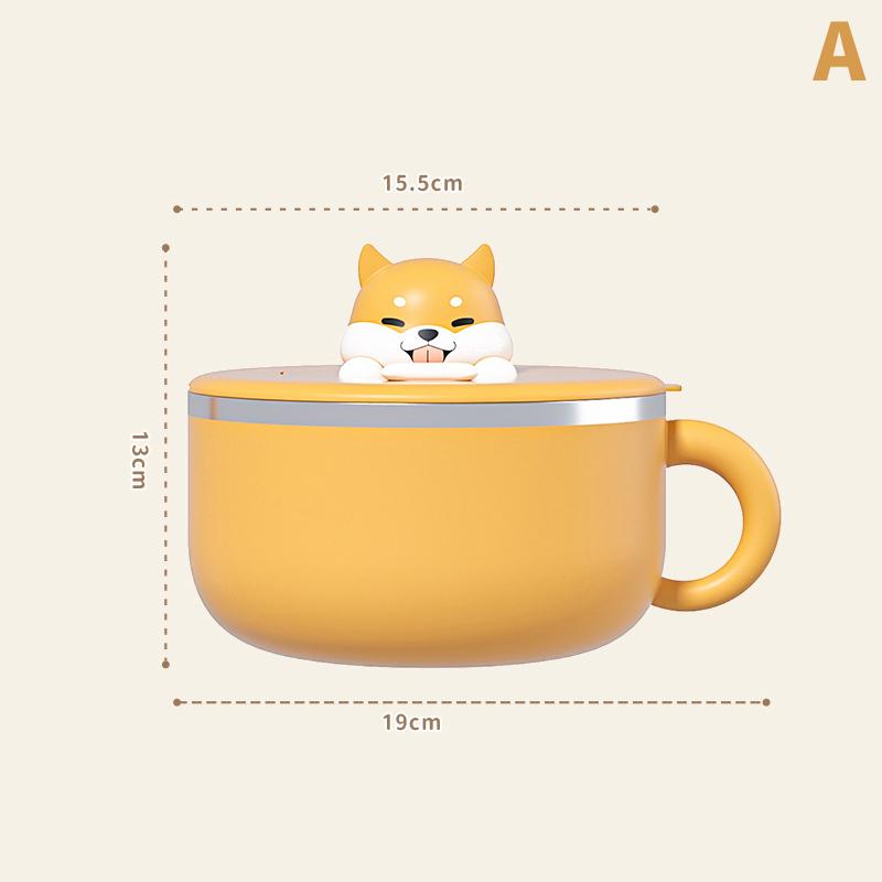 

Cartoon Cute Dog Instant Noodle Bowl Stainless Steel With Lid Large Fruit Salad Bowl Student Dormitory Portable Lunch Box 1000ML