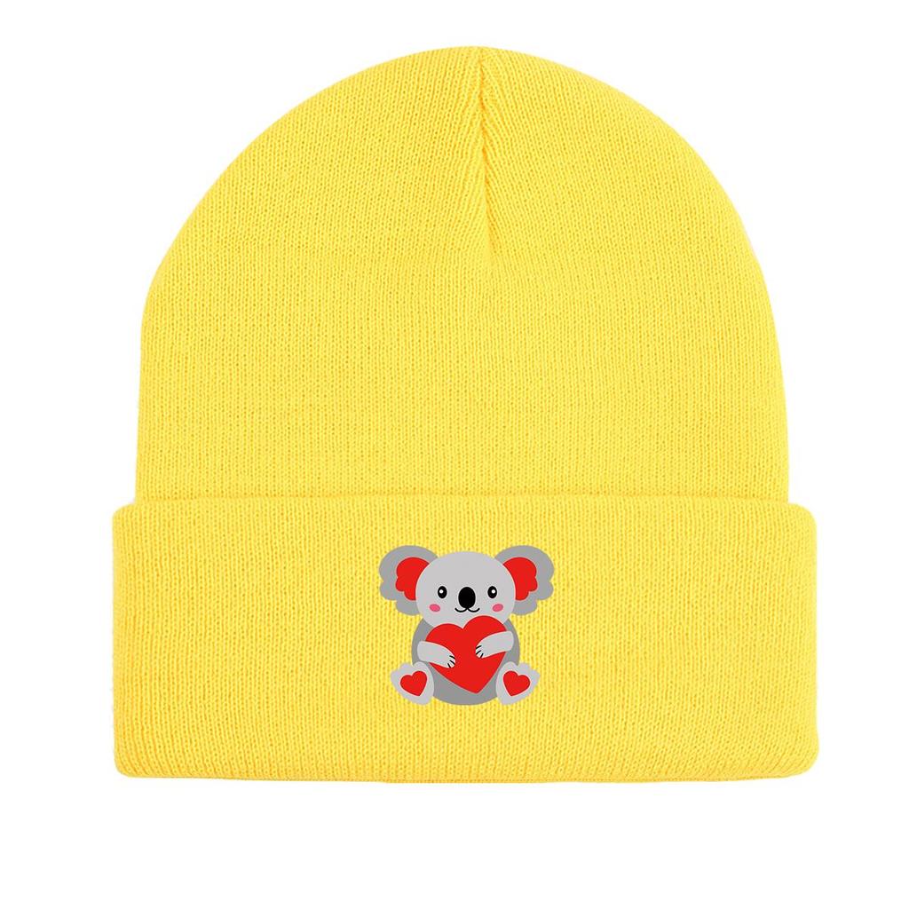 Koala Heart Winter Knitted Cap Beanie, Valentine's Day Man Cap Autumn Candy Color Stylish Bobble Hat Knit Hat Beanie
