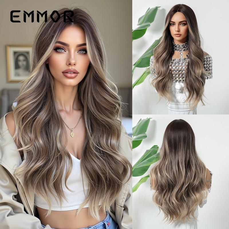 Hot-selling gradual change blond wig long curly hair chemical fiber hair high temperature silk female full headgear wigs factory spot