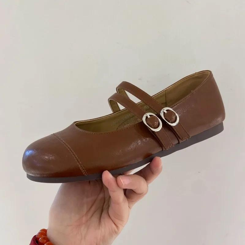 Fashion shoes female 2025 hot sale Shallow Women's flats Fashion buckle strap daily new round toe soft bottom concise flat low heels