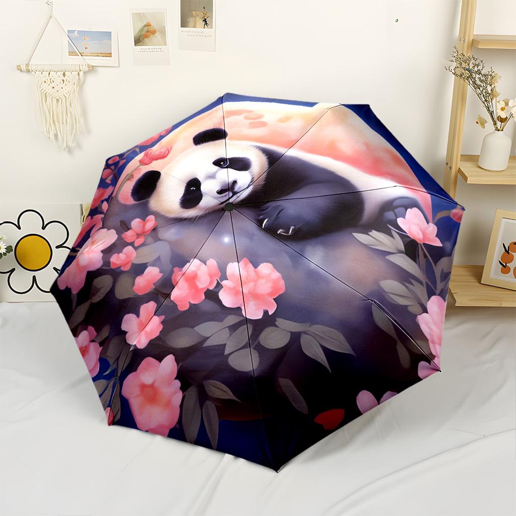 Cute Nighttime Panda Portable Automatic Umbrella Retractable Design with 8 Rib Durability Durable Plastic Iron for Outdoor Daily Use Elegant Women's