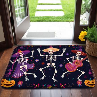 1 Stück Halloween Tanzende Skelette Fußmatte Gruseliger Schädel Rutschfest Willkommen Eingangsmatten Küche Schlafzimmer Wohnzimmer Bodenmatte