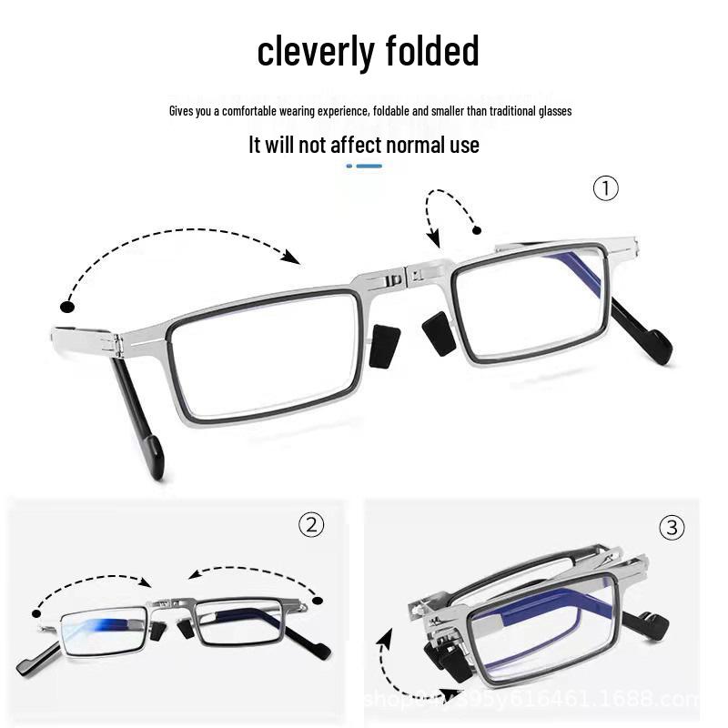 Folding Anti-Blue Light Stainless Steel Reading Glasses - Lightweight, Screwless, Paper-Thin, Portable Design