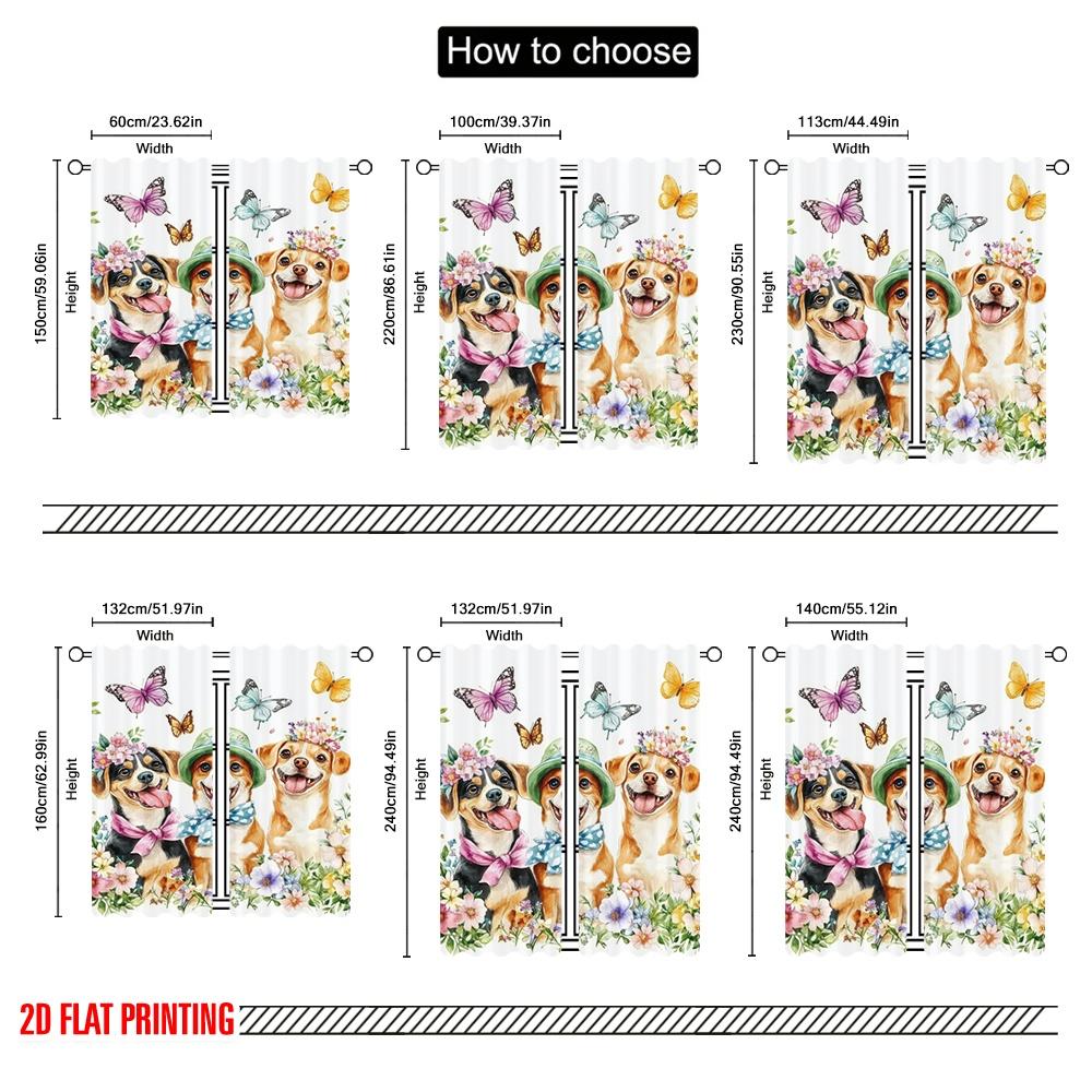 2pcs,2D plane printing Print Curtains Floral Canine Trio Durable 100% Polyester Fabric (without rod) Decorations For Home for