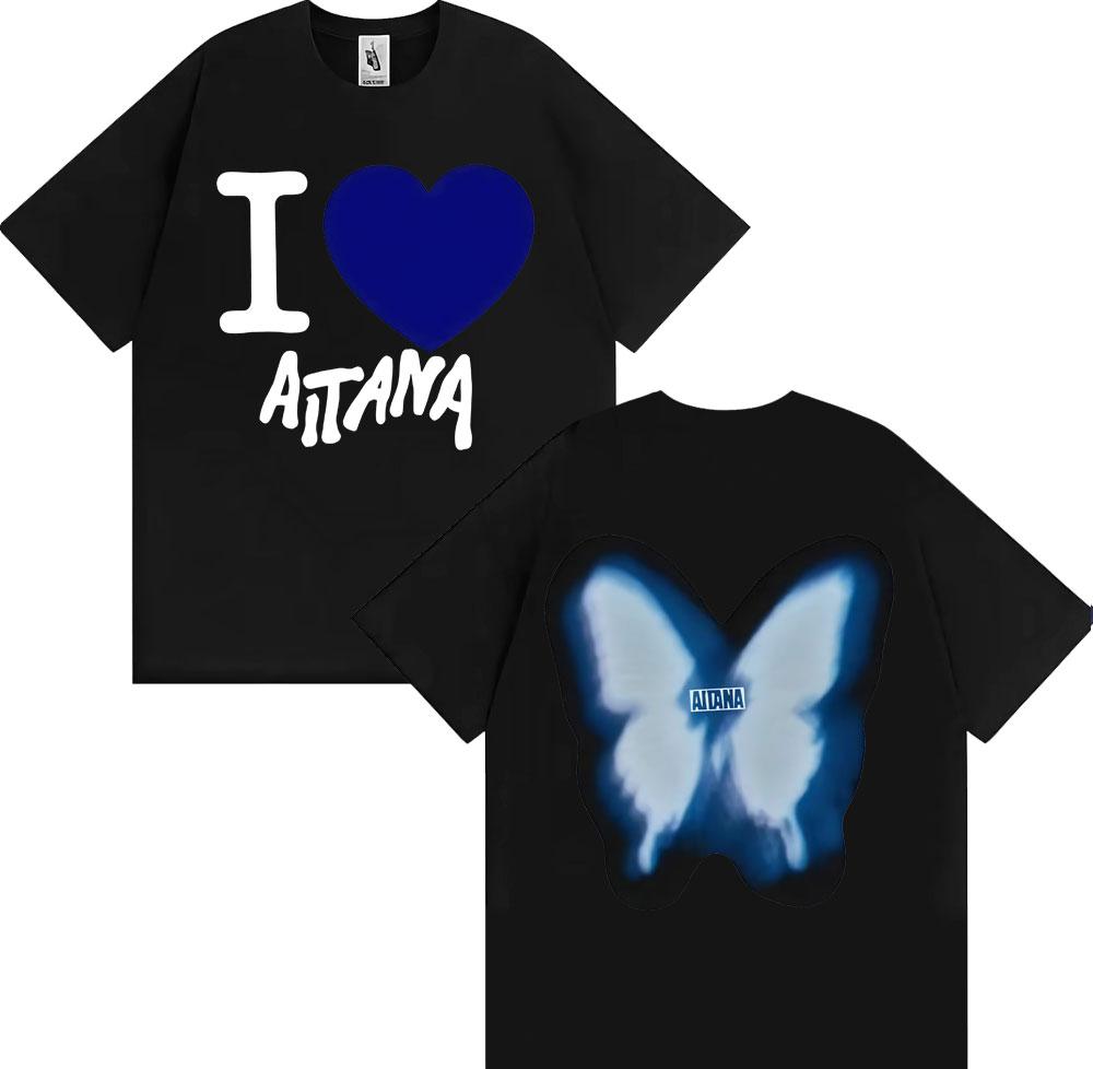 Camiseta Gráfica de Camiseta de Algodón de Verano Unisex para Mujer Aitana Singer Cuarto Azul Oversize Cuello Redondo Manga Corta YK Clothing