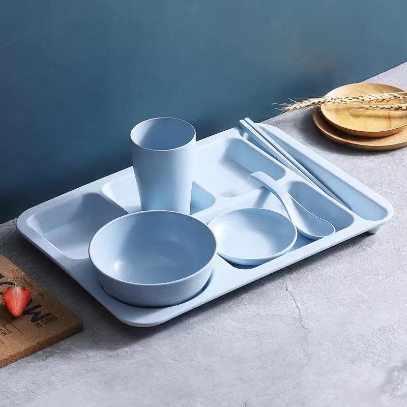 1 Plastic Dinner Plate Made of Wheat Straw, School Lunch Tray Suitable for Adults, Microwave and Dishwasher Safe