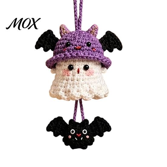 Halloween Party Supplies Crochet Ghost Hanging Decoration, Handmade Ornament for Car Hand Woven Decor Rearview Mirror, Knit Yarn Pendant Holiday