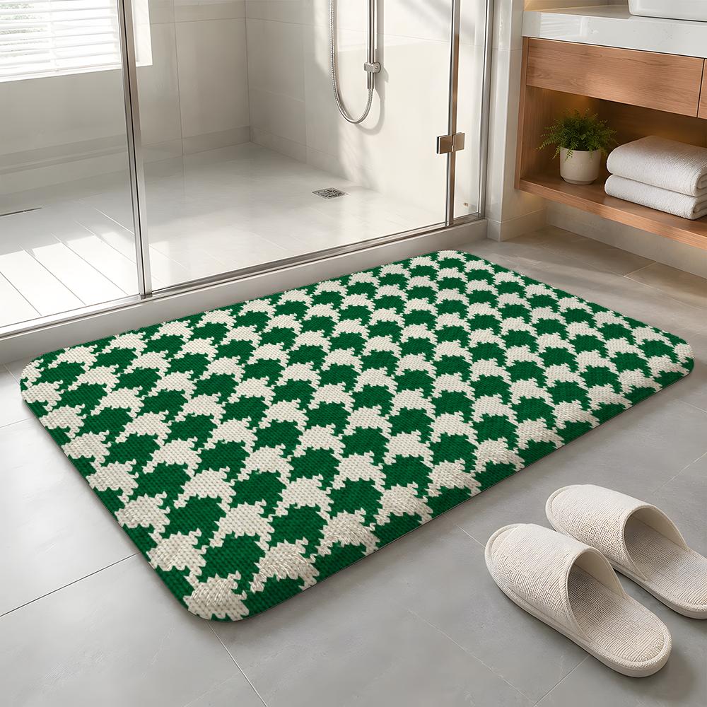 Emerald Knit Rhythm Floor Mat Machine Washable Soft Flannel Area Rug, Non-Slip Absorbent Floor Mat for Living Room Bedroom