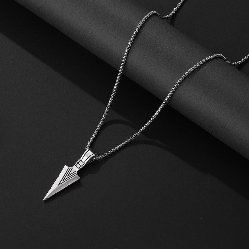 Korean Stainless Steel Retro Men's Spearhead Pendant Necklace - Punk Style Arrow Design