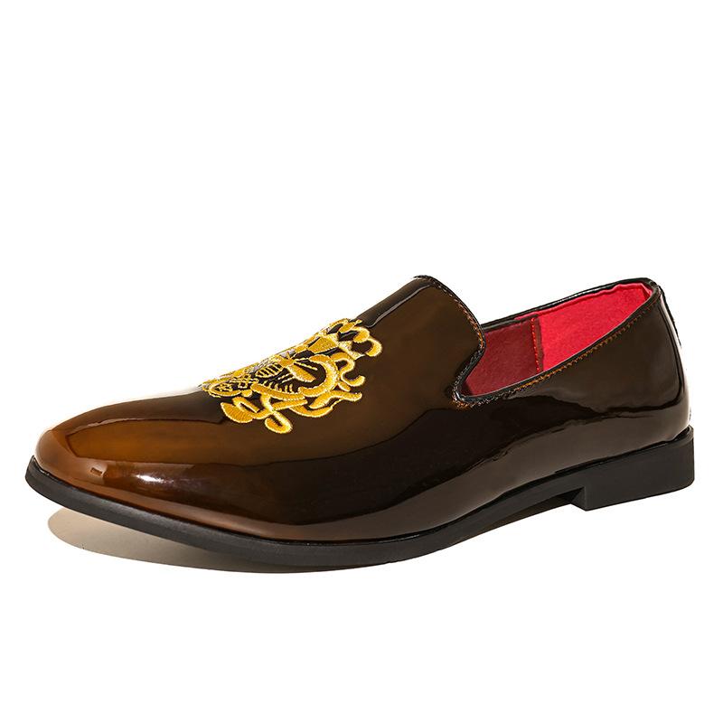 Men's Fashion Leather Embroidery Loafers Mens Casual Printed Moccasins Oxfords Shoes Man Party Driving Flats EU size 38-45