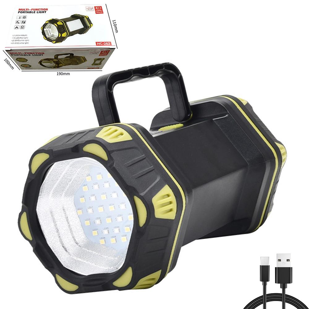 Super Bright LED Camping Flashlight USB Charging Double Head COB Searchlight Hand-held Flashlight Working Spotlight Floodlight