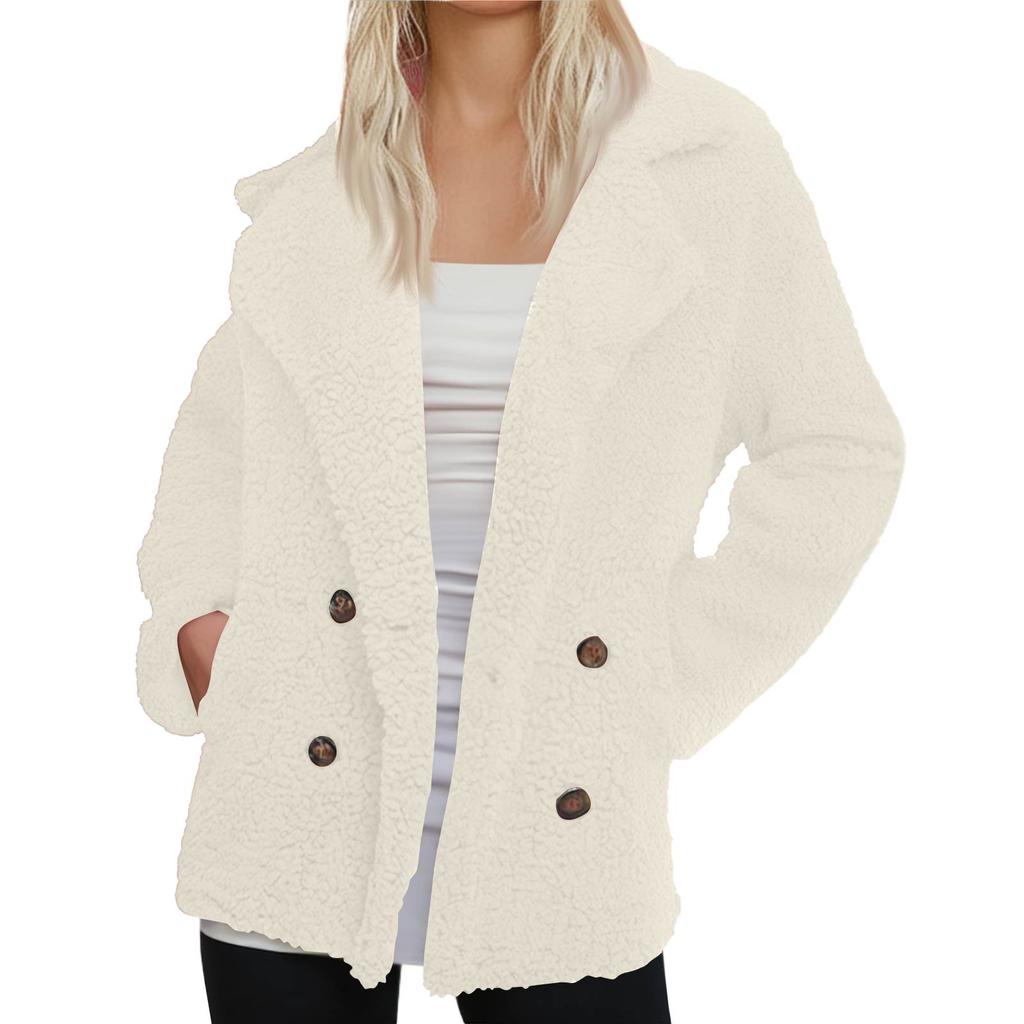 Women's Winter Coat Fleece Lined Jacket Long Sleeve Horn Button Plush Warm Coat