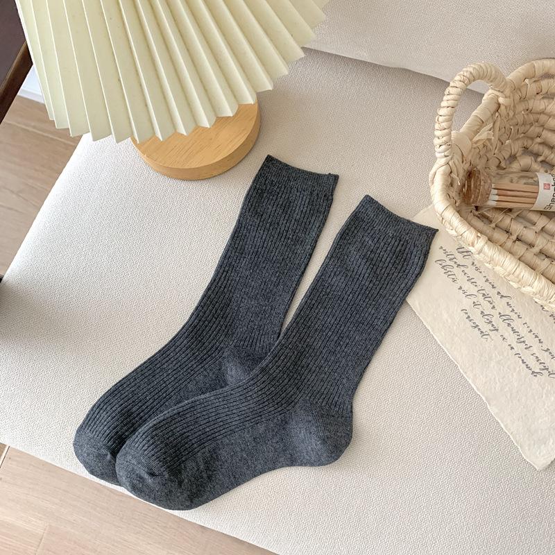 

5pair Double Needle Stacking Socks Children S Medium Tube Socks Women S Spring And Autumn Solid Color Cotton Socks White Jk College Style Versatile One size fits all темно серый