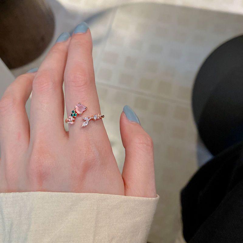 Sweet Pink Double Layer Heart Adjustable Ring for Women - Trendy Peach Fairy Design Adjustable