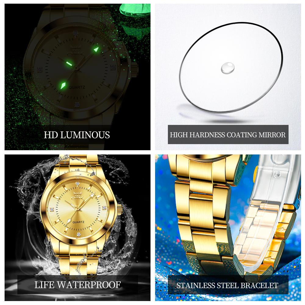 OPK Brand Luminous Waterproof Three-Pin Real Nail Scale Steel Belt Ladies Quartz Watch 6002