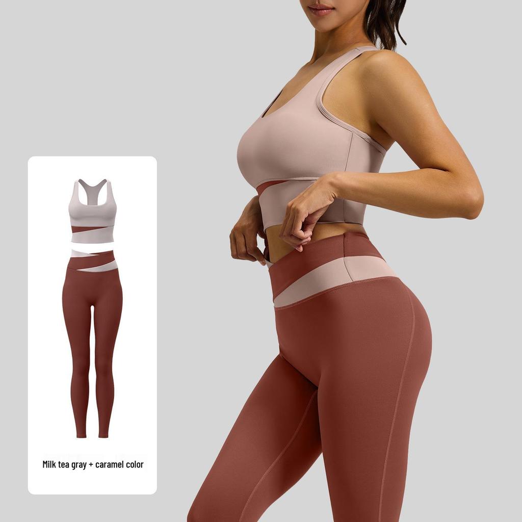 High-Waisted Color-Block Yoga Set: Tummy Control, Shockproof Sportswear for Women