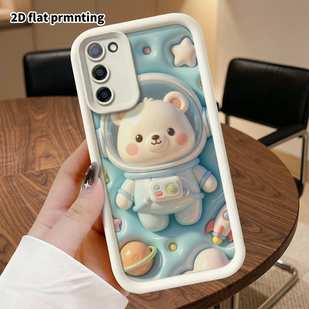 Phone Case: 2D Flat Design Suitable for Samsung Galaxy A34 A35 M05 M06 S20 S22 S21 FE Plus 5G Protective Case, Space Little White Bear Astronaut, Perf