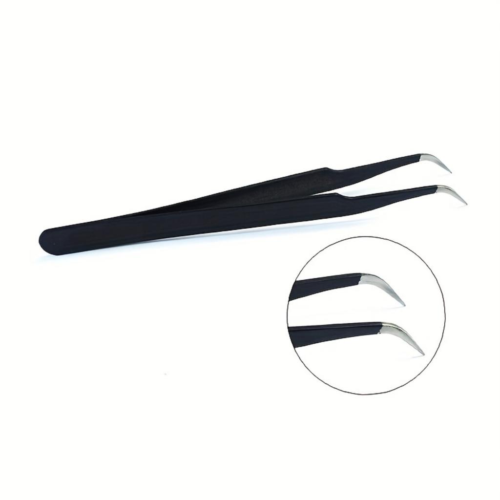 1.0mm Black Tweezers 2Pcs/Set, Straight & Curved Tips DIY Craft Handmade Clips