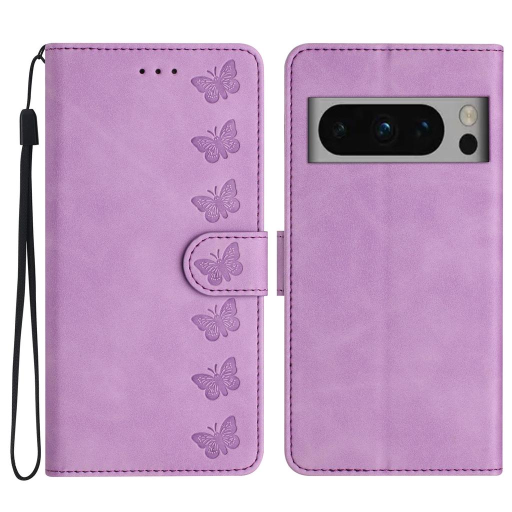 For Google Pixel 8 Pro Butterfly Imprinted Foldable Stand Shell Anti-fall PU Leather Wallet Phone Case