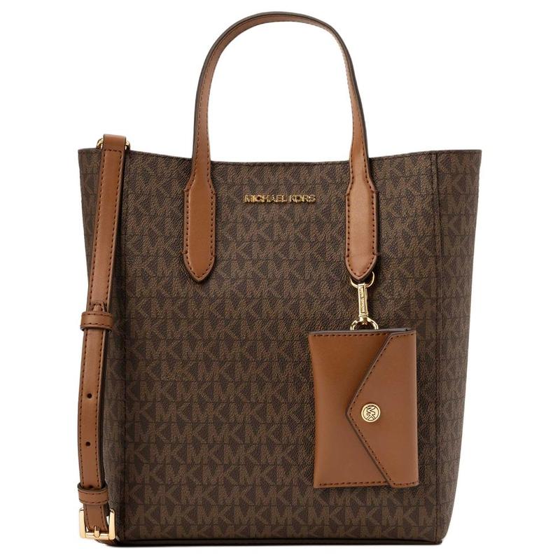 MICHAEL KORS VINCENT Logo Printed Logo Magnetic Buckle Closure Coated Canvas Crossbody Shoulder Handbag Small Women s Brown коричневый