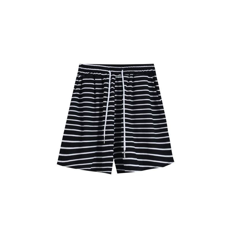 

Striped shorts women s summer thin new wide-leg pants high waist and thin versatile five-point sweatpants XL чёрный